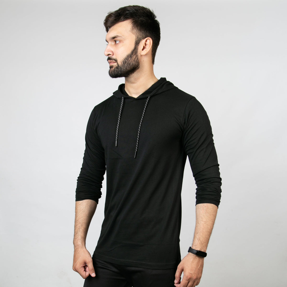 Black Hooded Full Sleeves T-Shirt