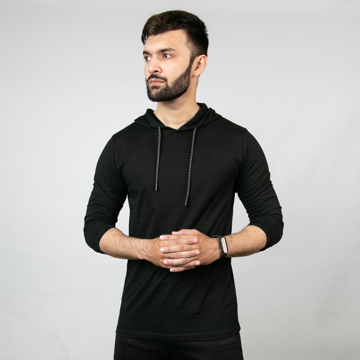 Black Hooded Full Sleeves T-Shirt