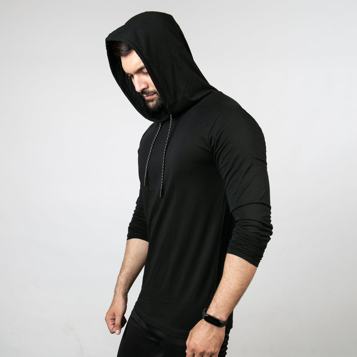 Black Hooded Full Sleeves T-Shirt