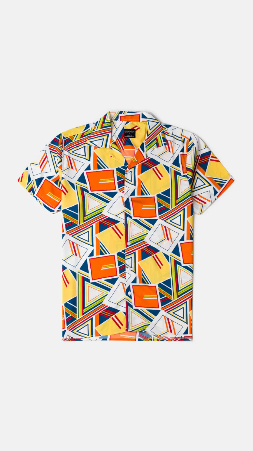 Men&#39;s Orange Geometric Printed Shirt