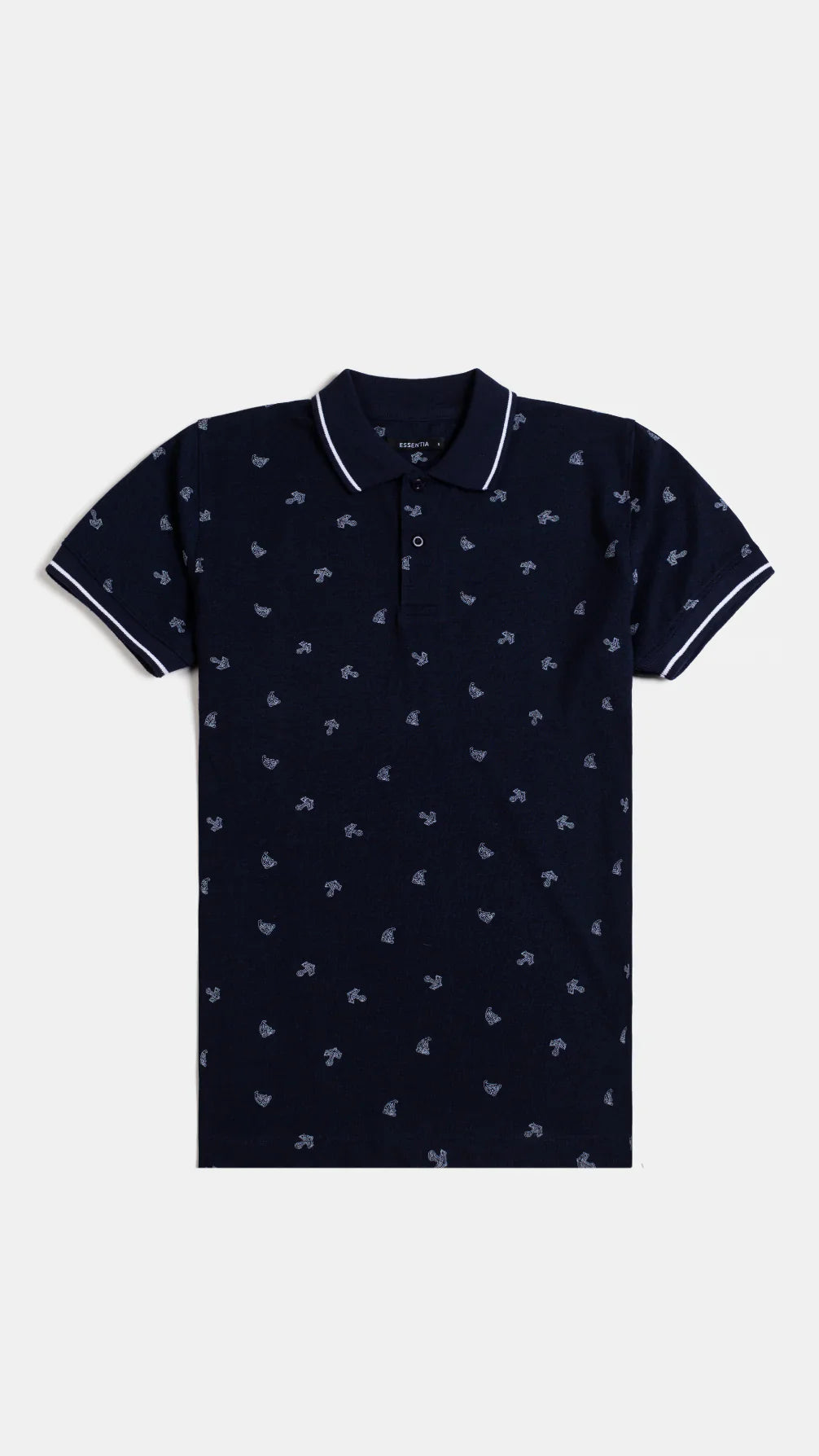 Men&#39;s Printed Navy Blue Polo Shirt