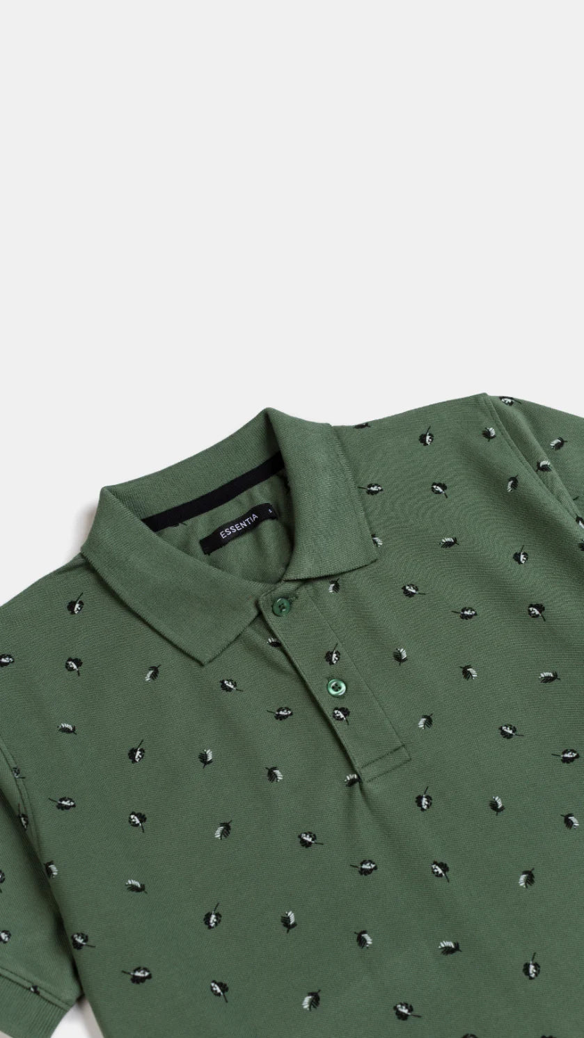 Men&#39;s Printed Green Polo Shirt