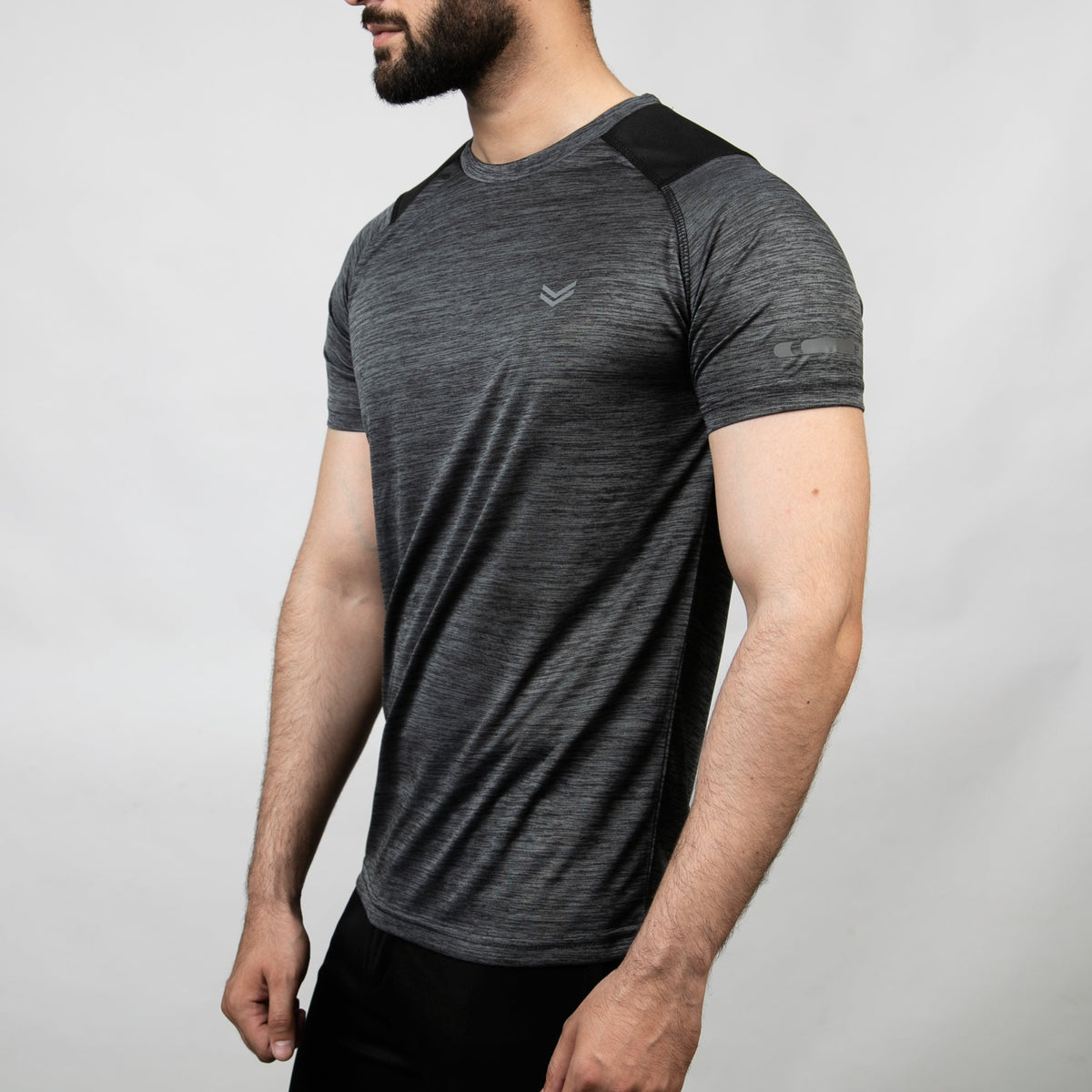 Textured Charcoal Quick Dry T-Shirt with Black Panels &amp; Reflectors