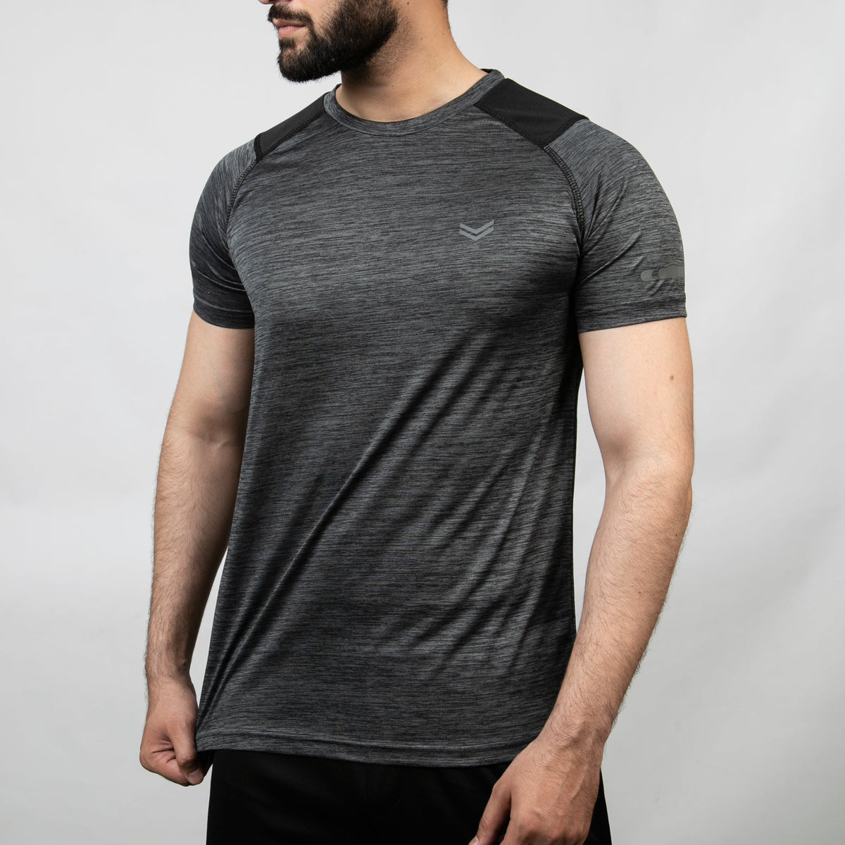 Textured Charcoal Quick Dry T-Shirt with Black Panels &amp; Reflectors