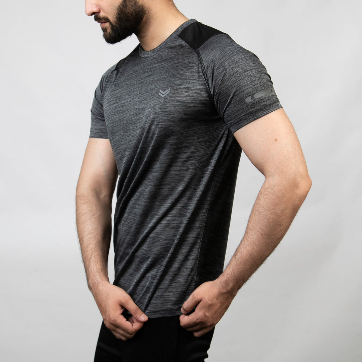 Textured Charcoal Quick Dry T-Shirt with Black Panels &amp; Reflectors