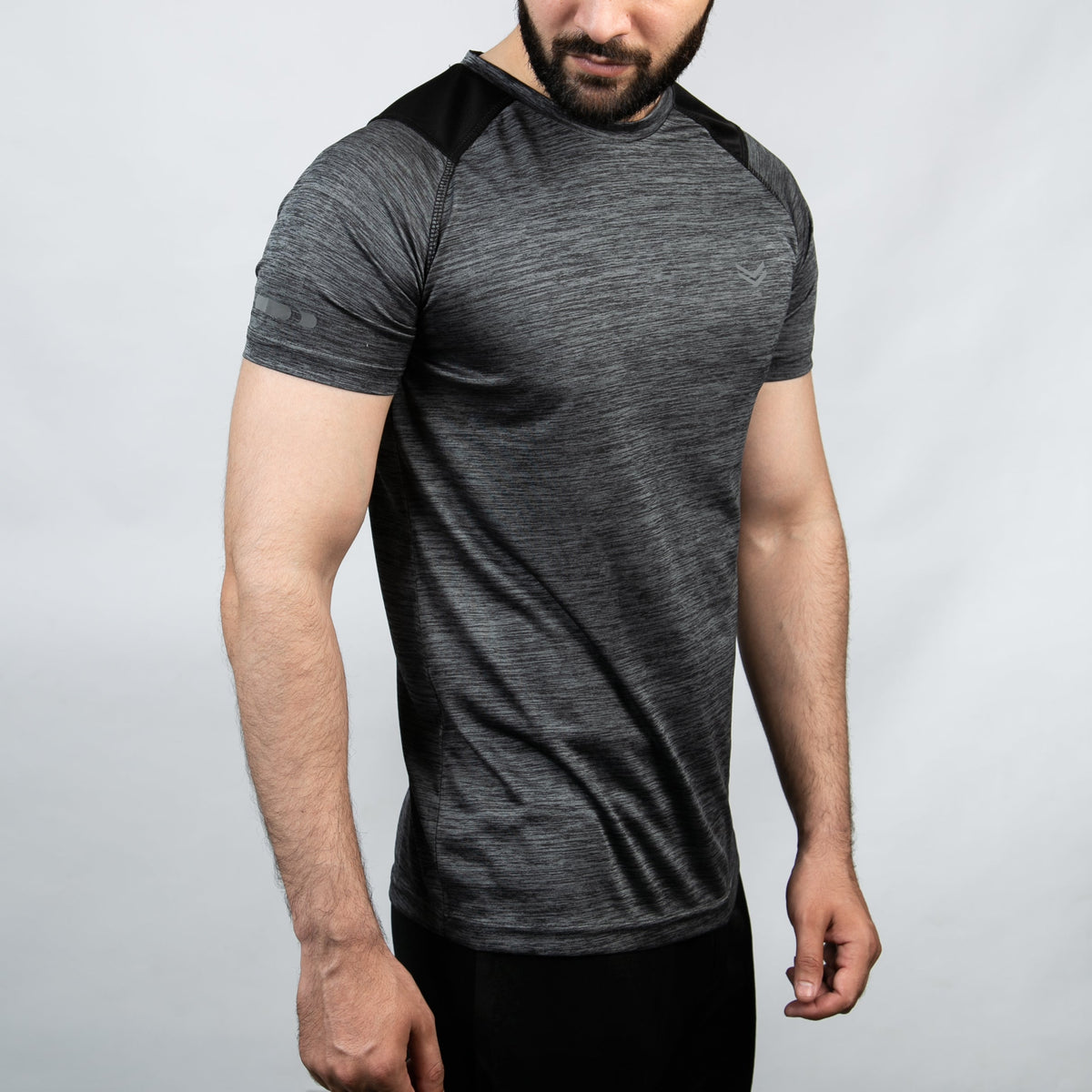 Textured Charcoal Quick Dry T-Shirt with Black Panels &amp; Reflectors