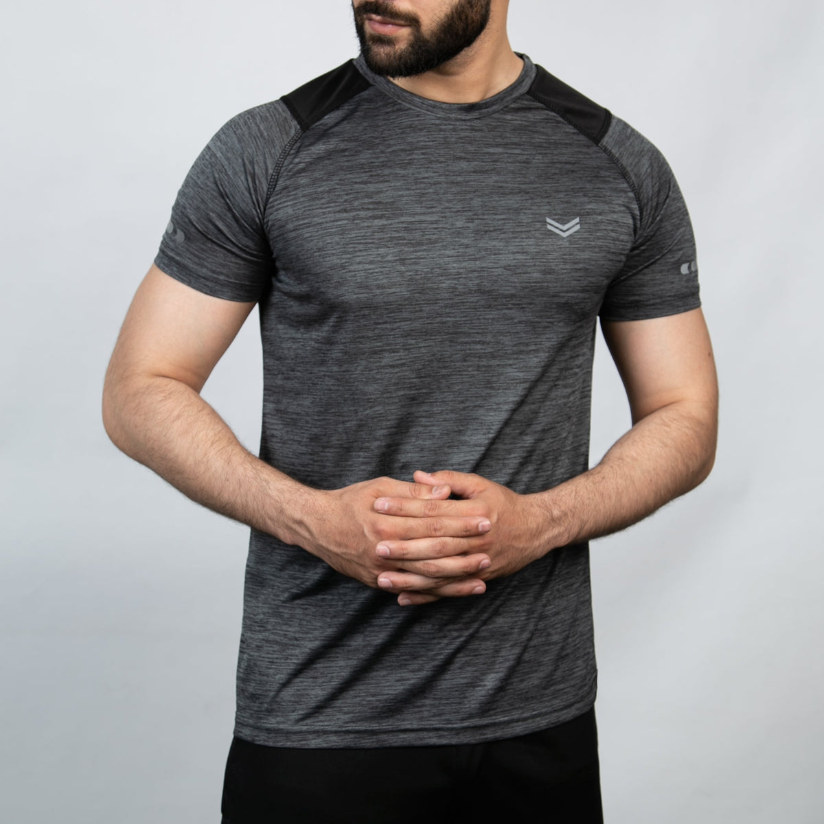 Textured Charcoal Quick Dry T-Shirt with Black Panels &amp; Reflectors