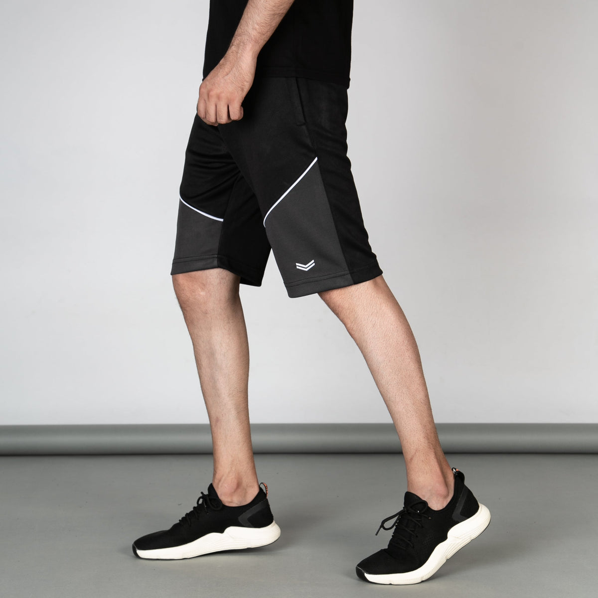 Black &amp; Gray Quick Dry Shorts with Front Piping