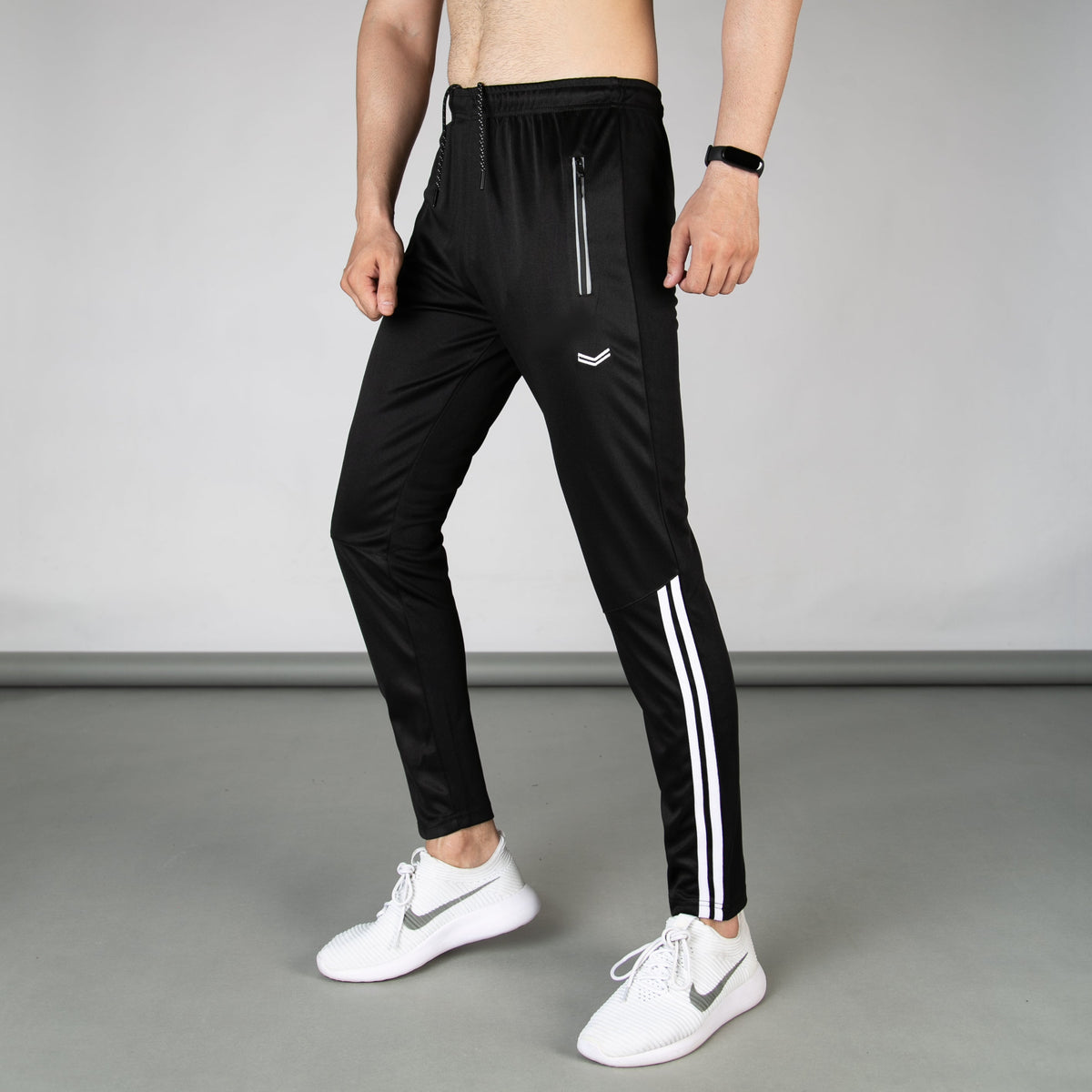 Black Quick Dry Bottoms with Two Bottom Stripes &amp; Reflective Zips