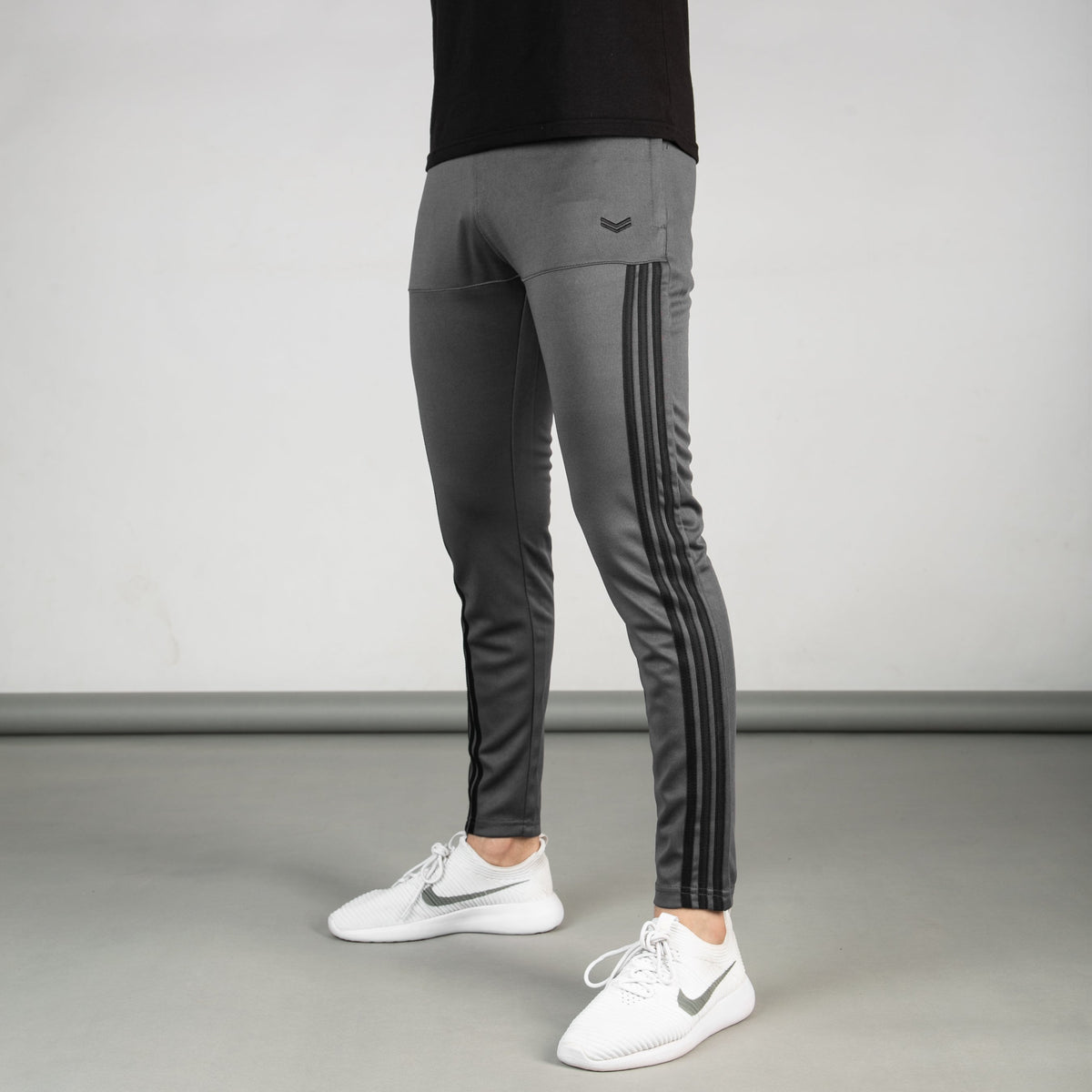 Gray Quick Dry Paneled Bottoms with Forward Three Black Stripes