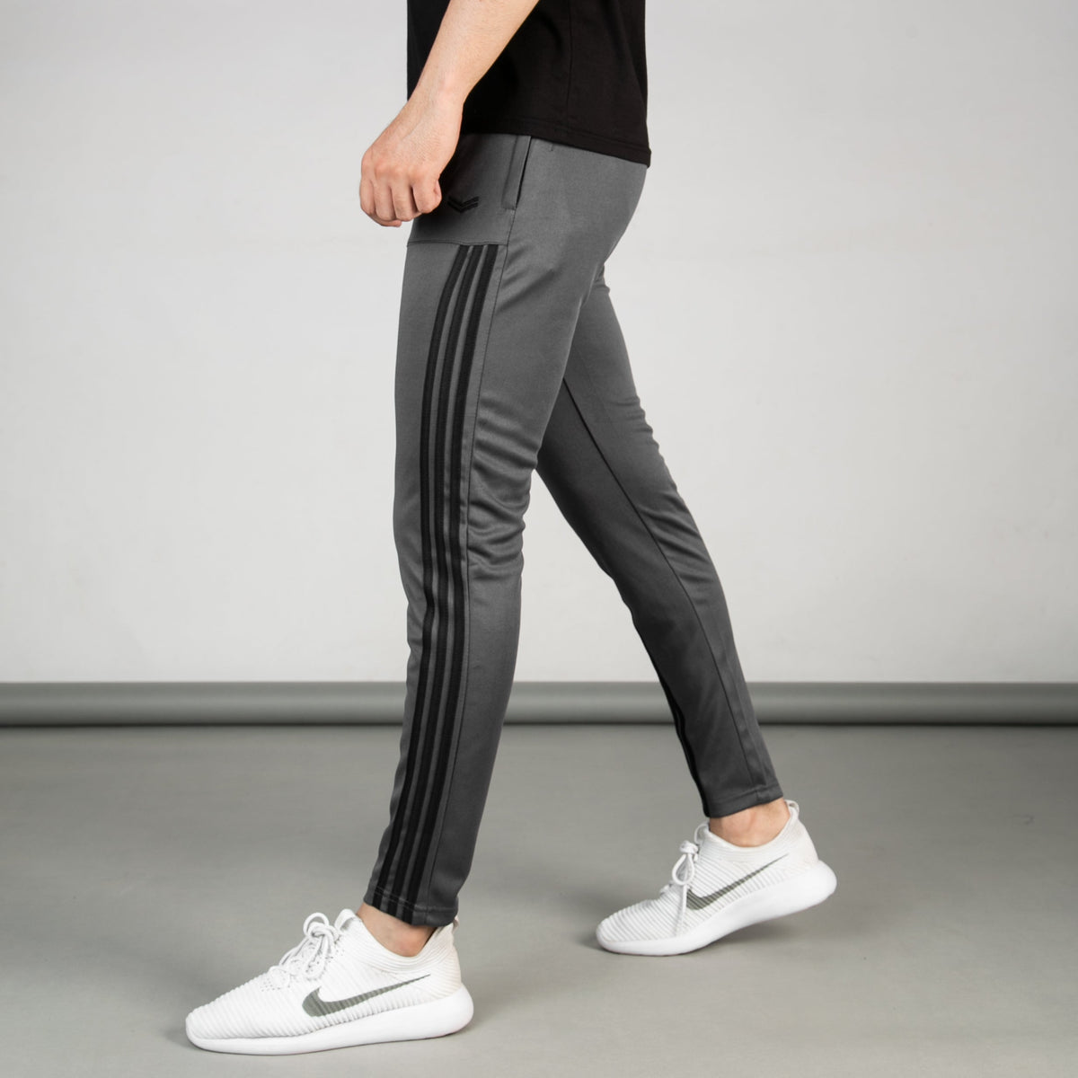 Gray Quick Dry Paneled Bottoms with Forward Three Black Stripes