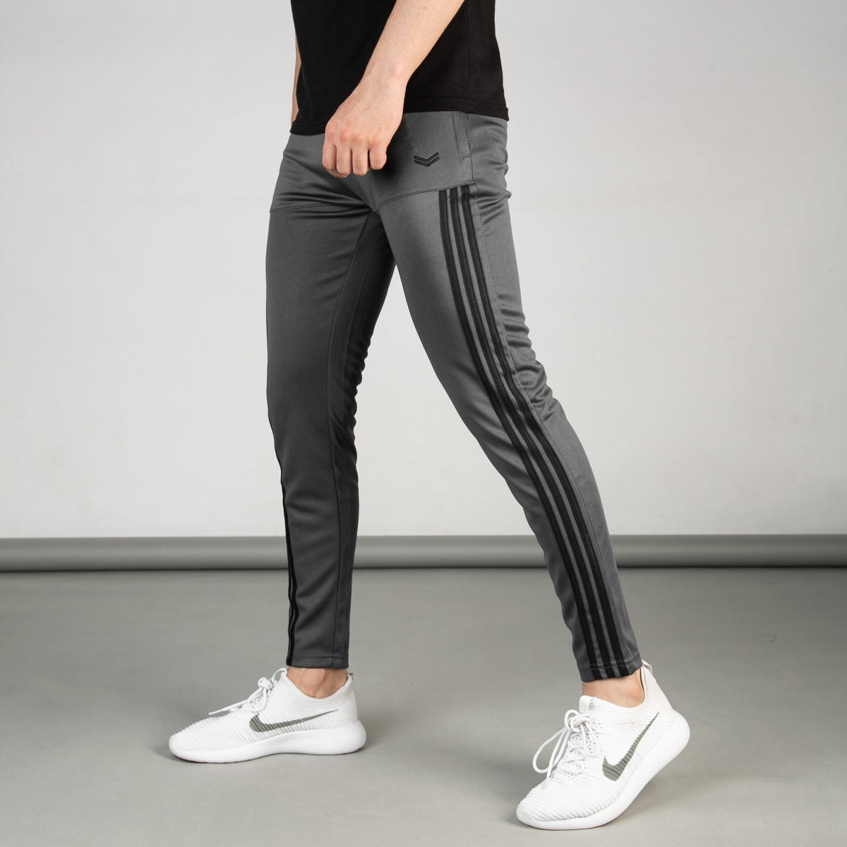 Gray Quick Dry Paneled Bottoms with Forward Three Black Stripes