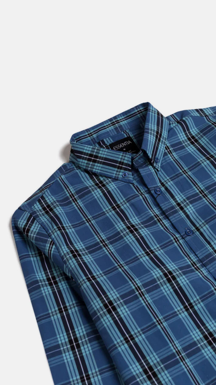 Blue Window Check Casual Shirt