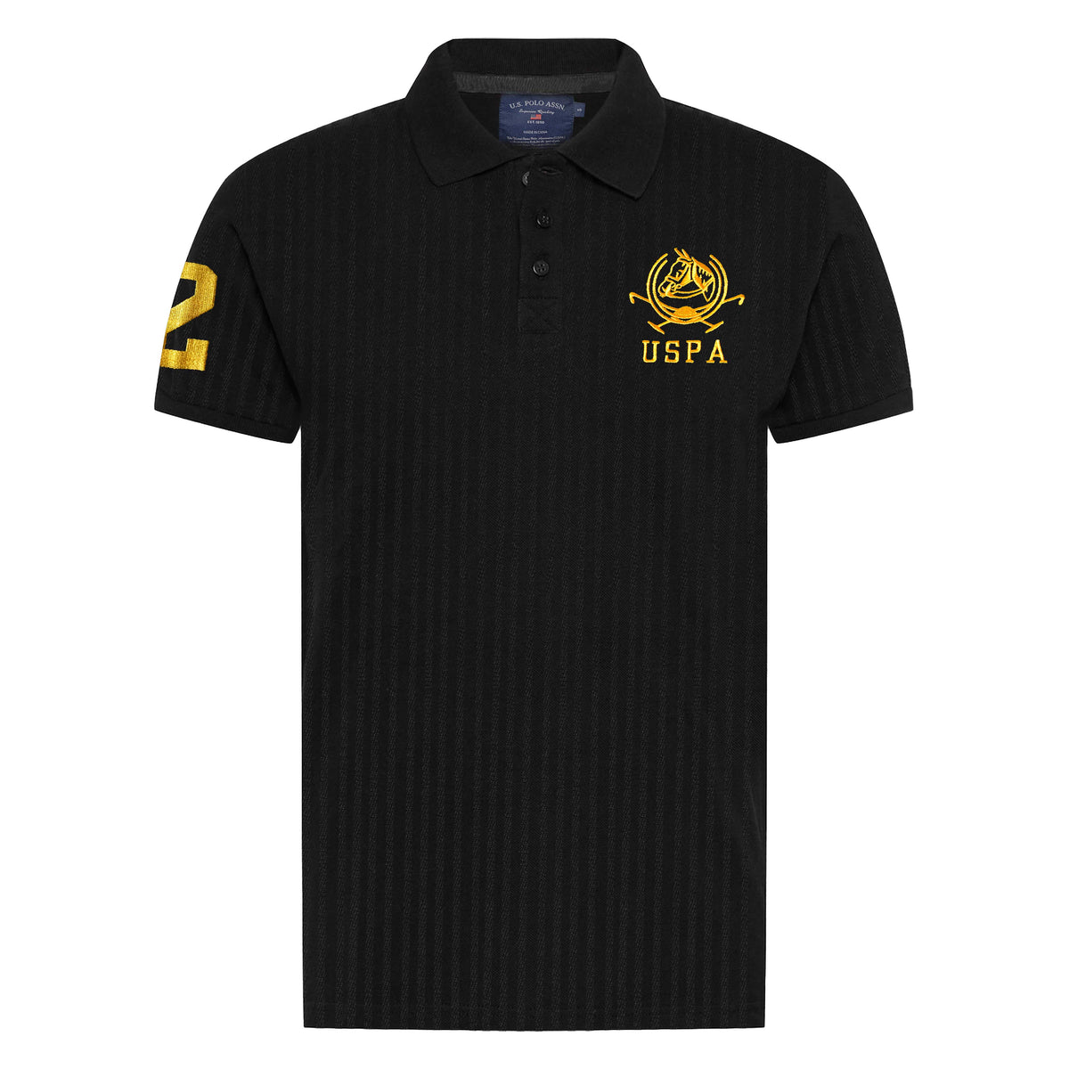 Textured Fabric Black Elite Cotton Polo For Men