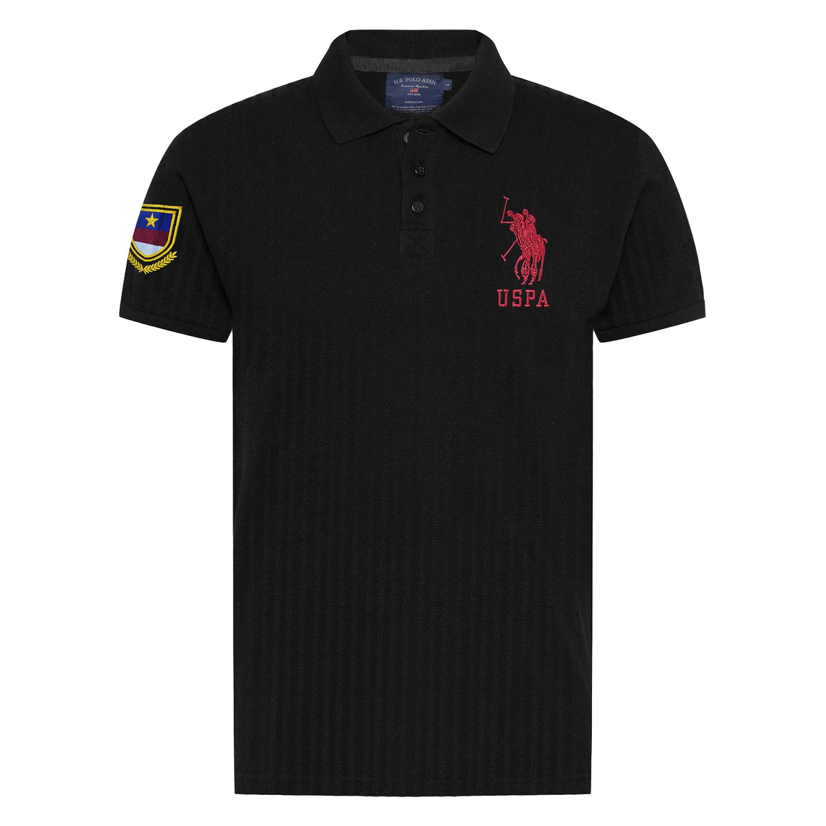 Textured Fabric Iconic Black  Cotton Polo For Men