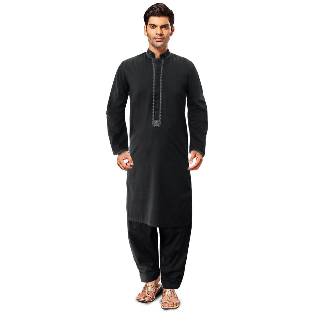 Funky&#39;s Black Embroidered  Stitched Kamiz Shalwar