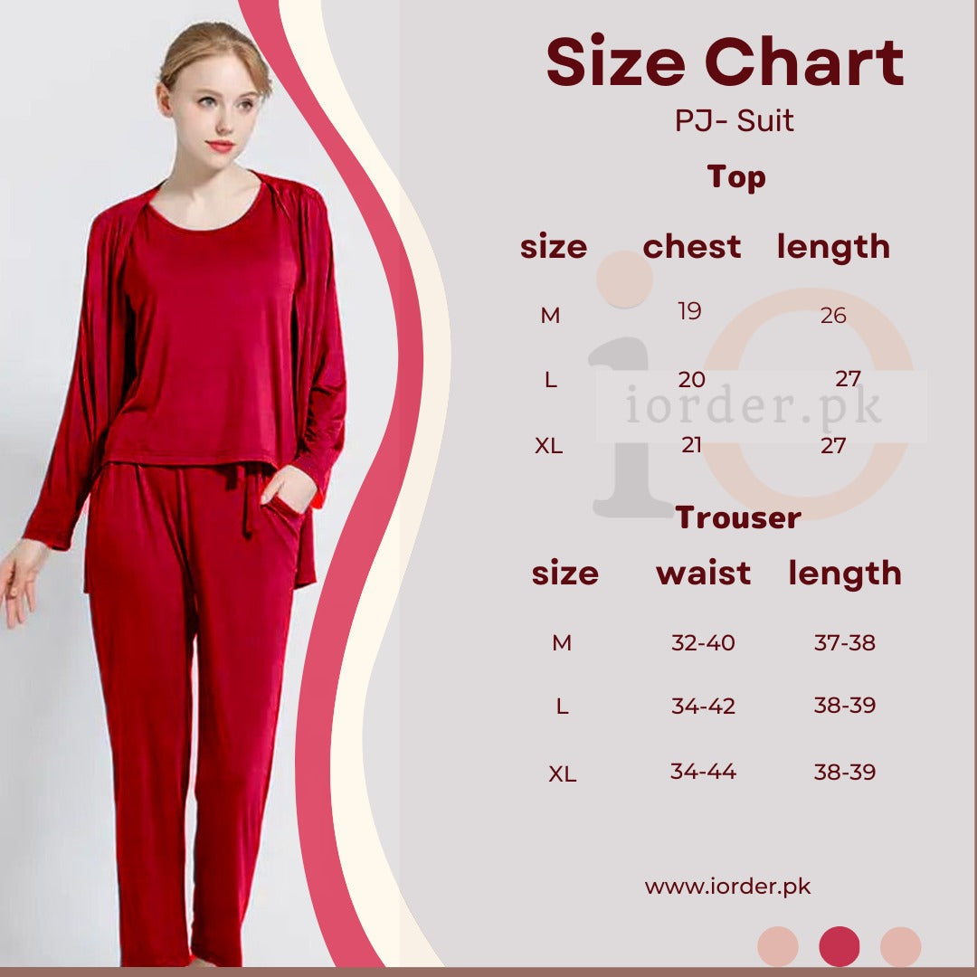 3 Pieces Long Sleeve Women Night Suit PJ Set