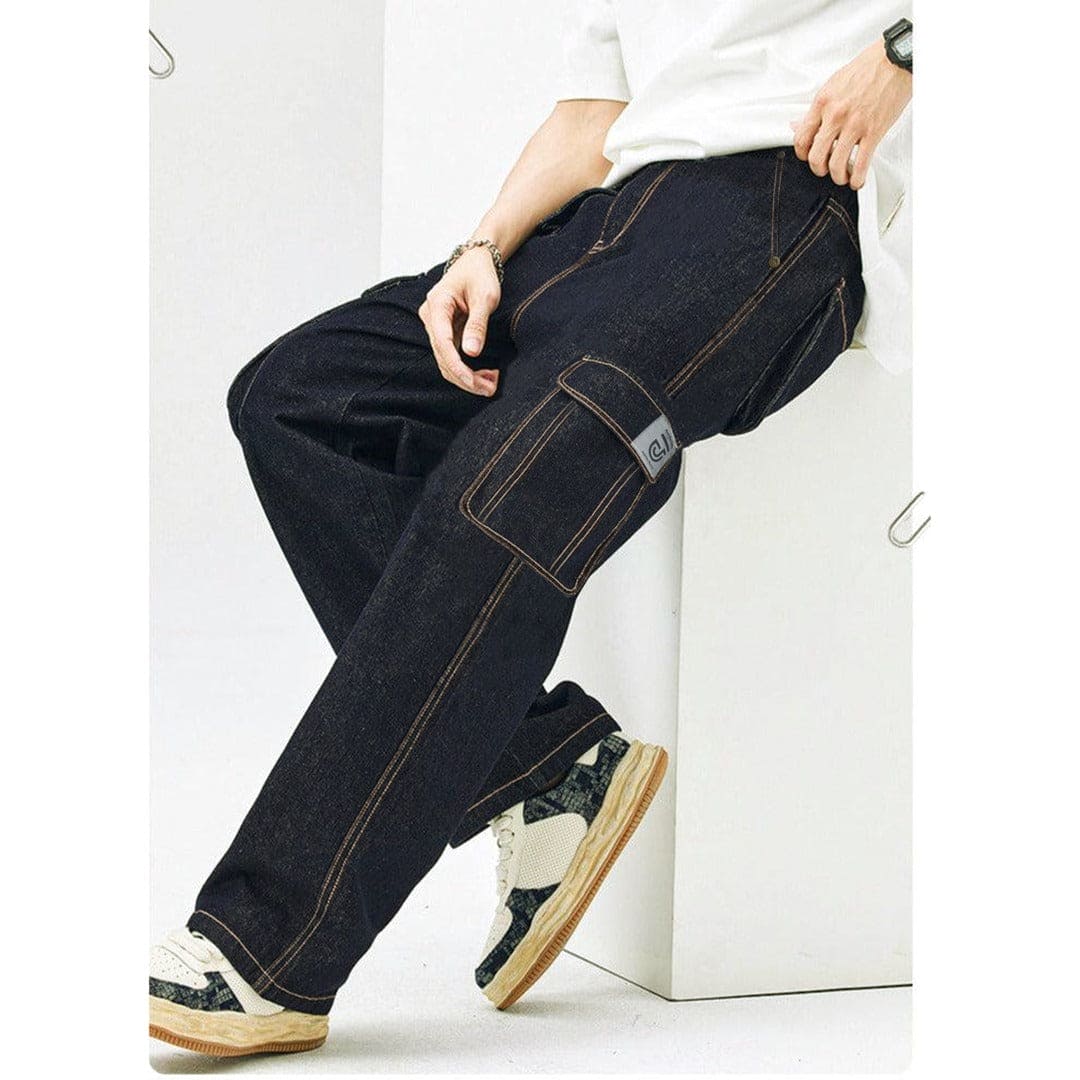 Jupiter Gold Stitch Cargo Pockets Denim Pent For Men