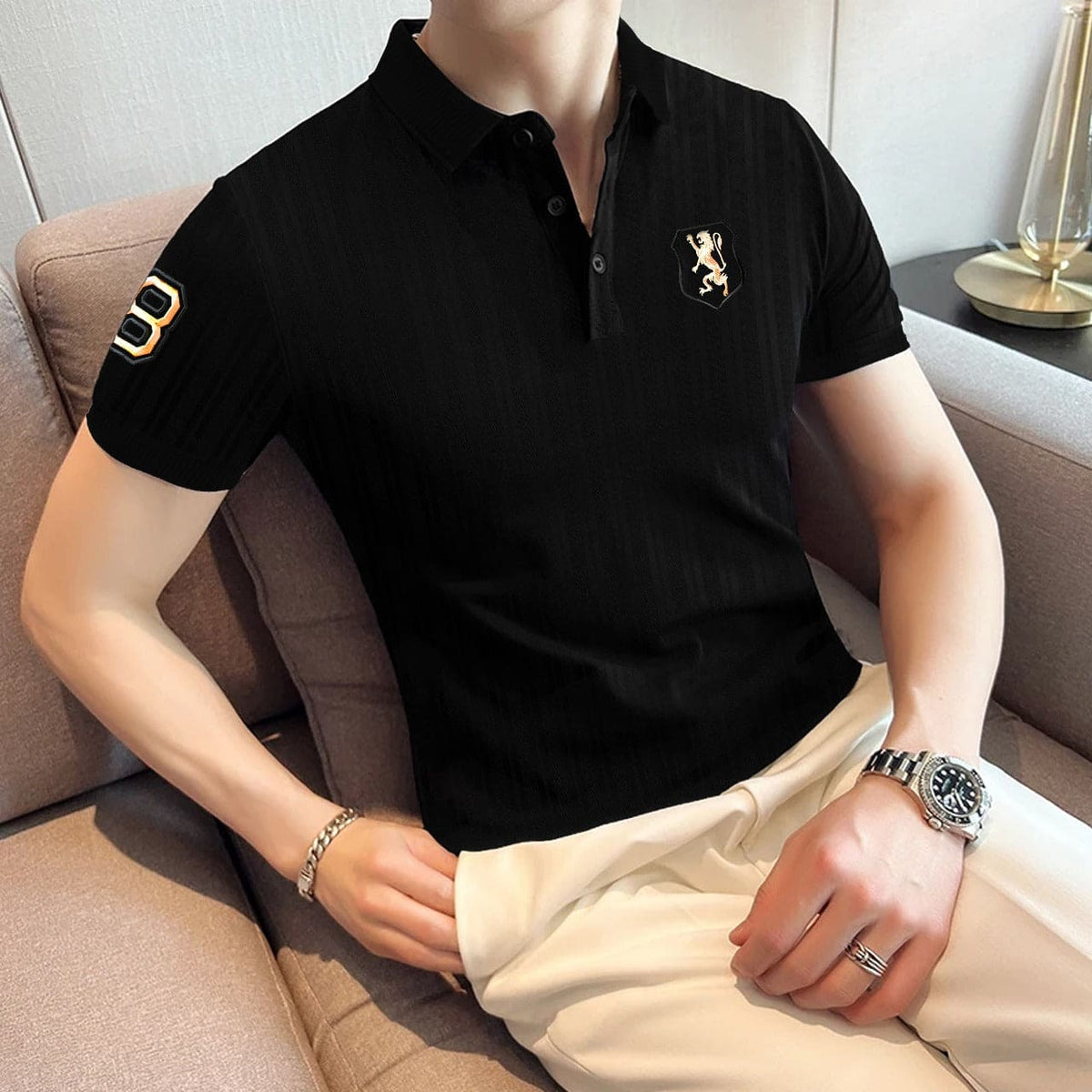 Textured Fabric Excellence Logo Cotton Polo For Men