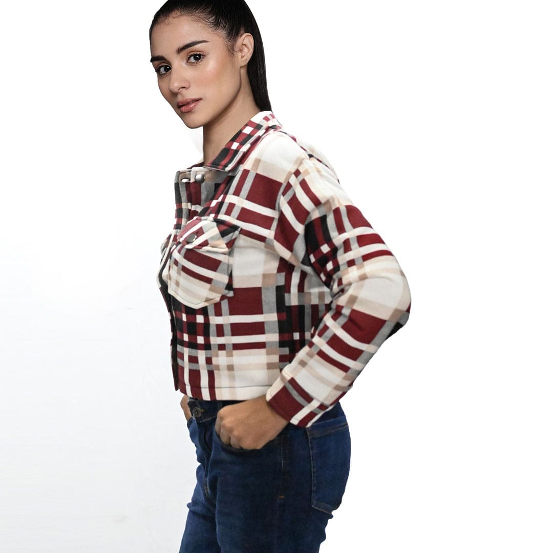 Women Cropped Plaid Checked Trendy Jacket