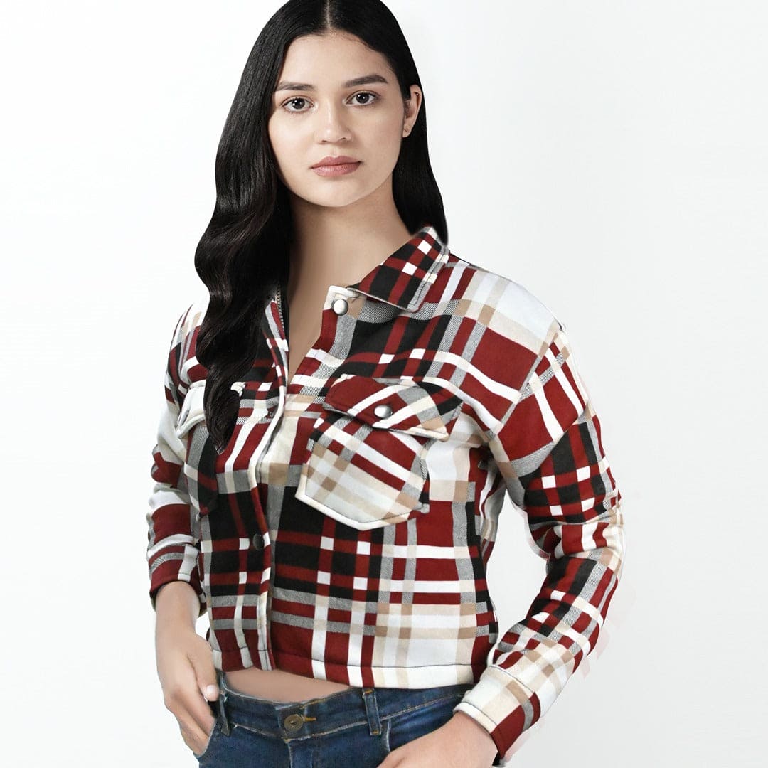 Women Cropped Plaid Checked Trendy Jacket