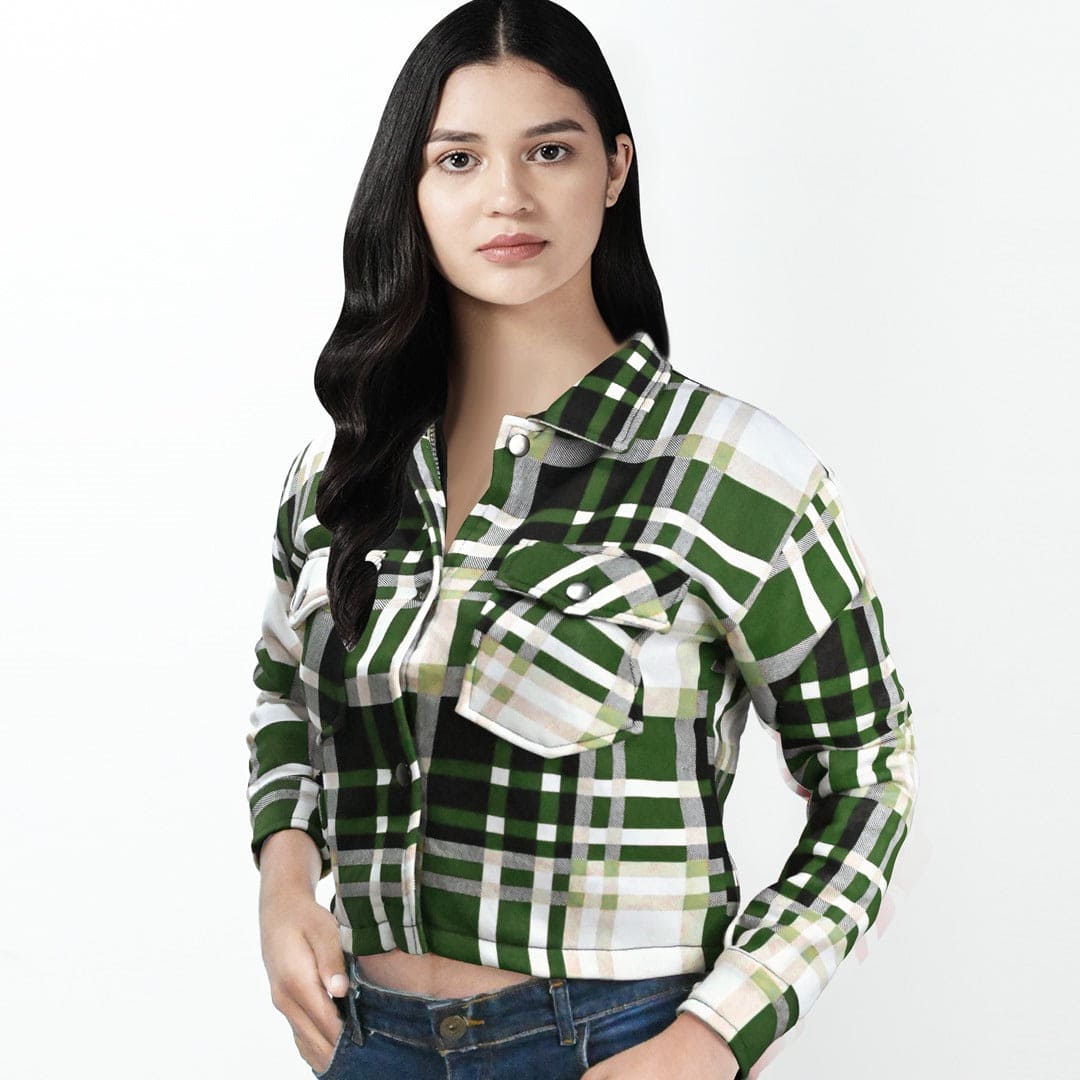 Women Plaid Crush Cropped Fashion Jacket