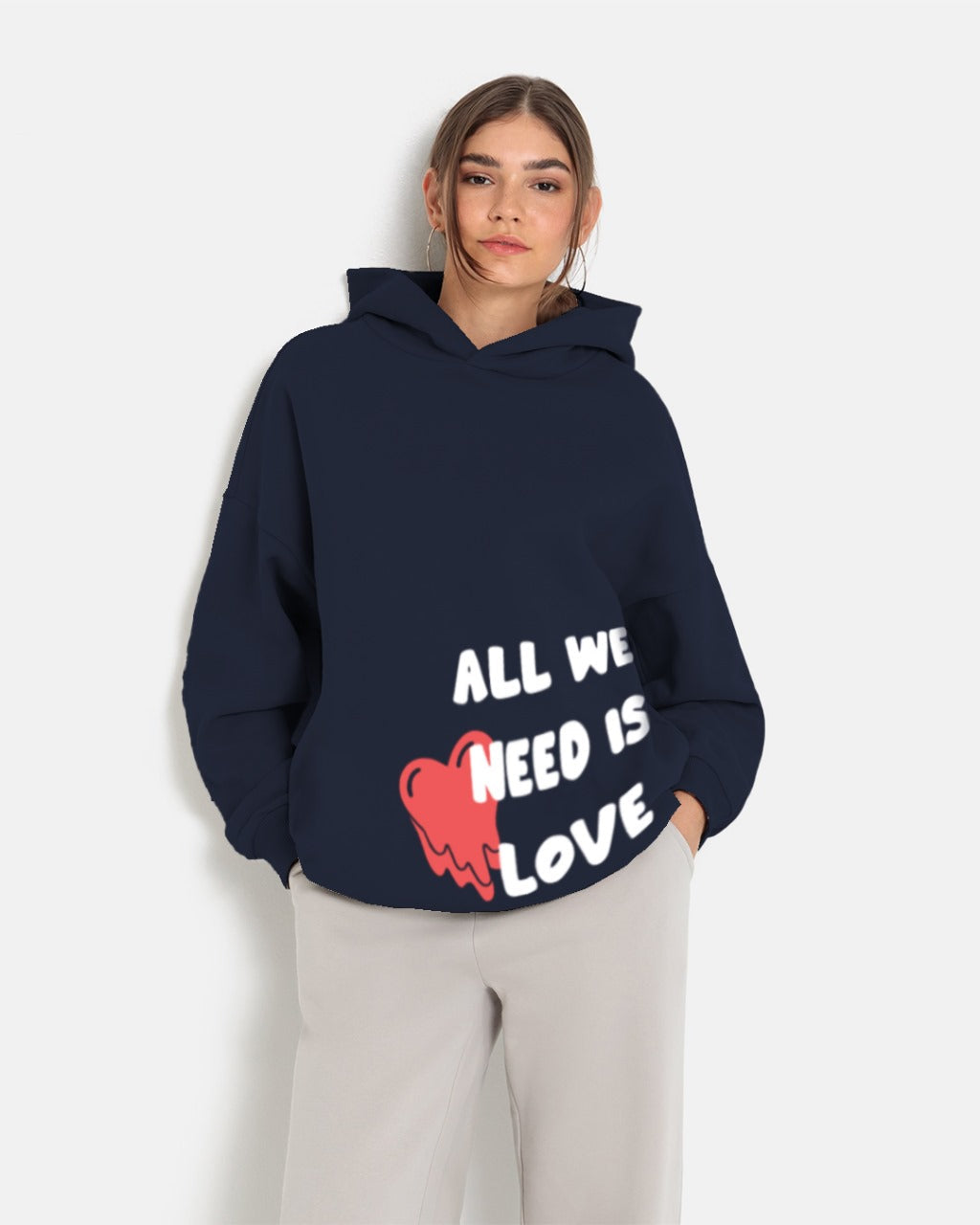 Jupiter Hotep Oversized All We Need Is Love Printed Hoodie