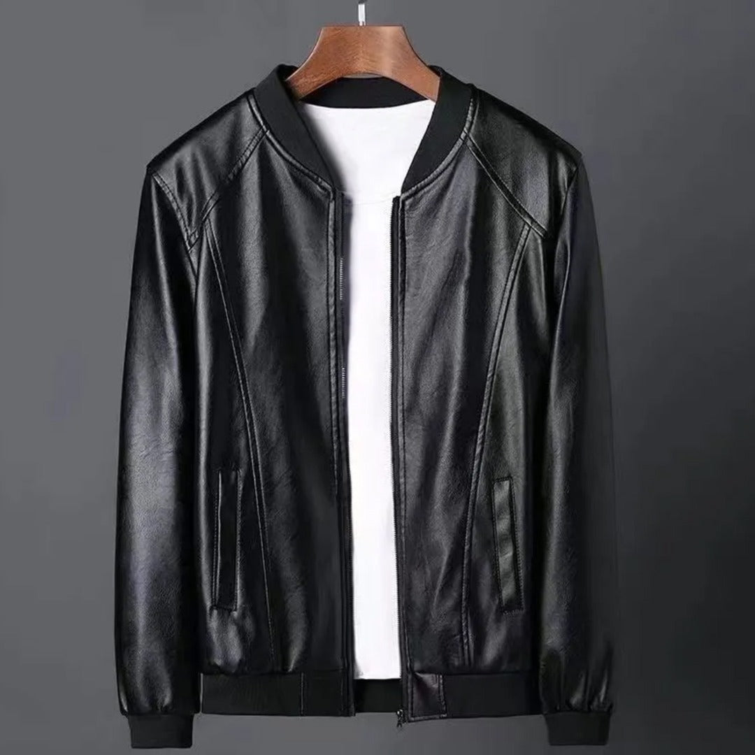 Imported Luxe Pu Leather Inside Sherpa Lining Black Bomber Jacket