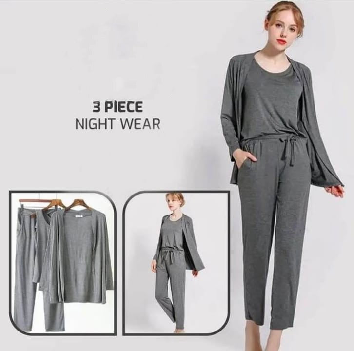 3 Pieces Long Sleeve Women Night Suit PJ Set