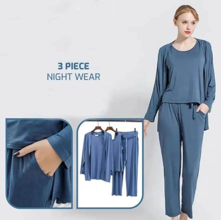 3 Pieces Long Sleeve Women Night Suit PJ Set