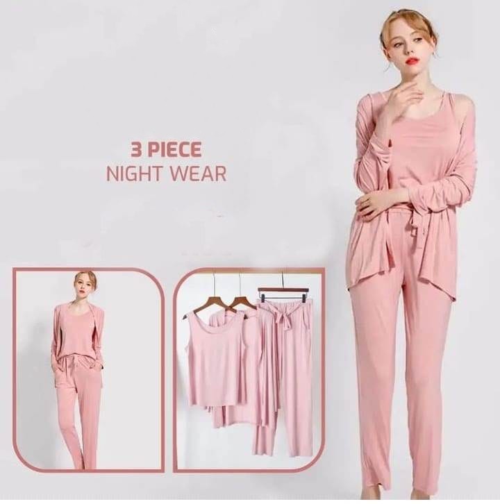 3 Pieces Long Sleeve Women Night Suit PJ Set