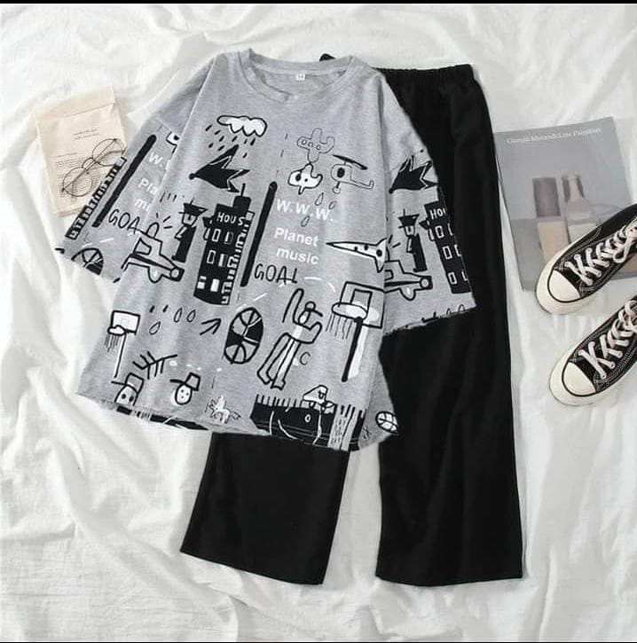 Grey Funky Style T-Shirt &amp; Trouser