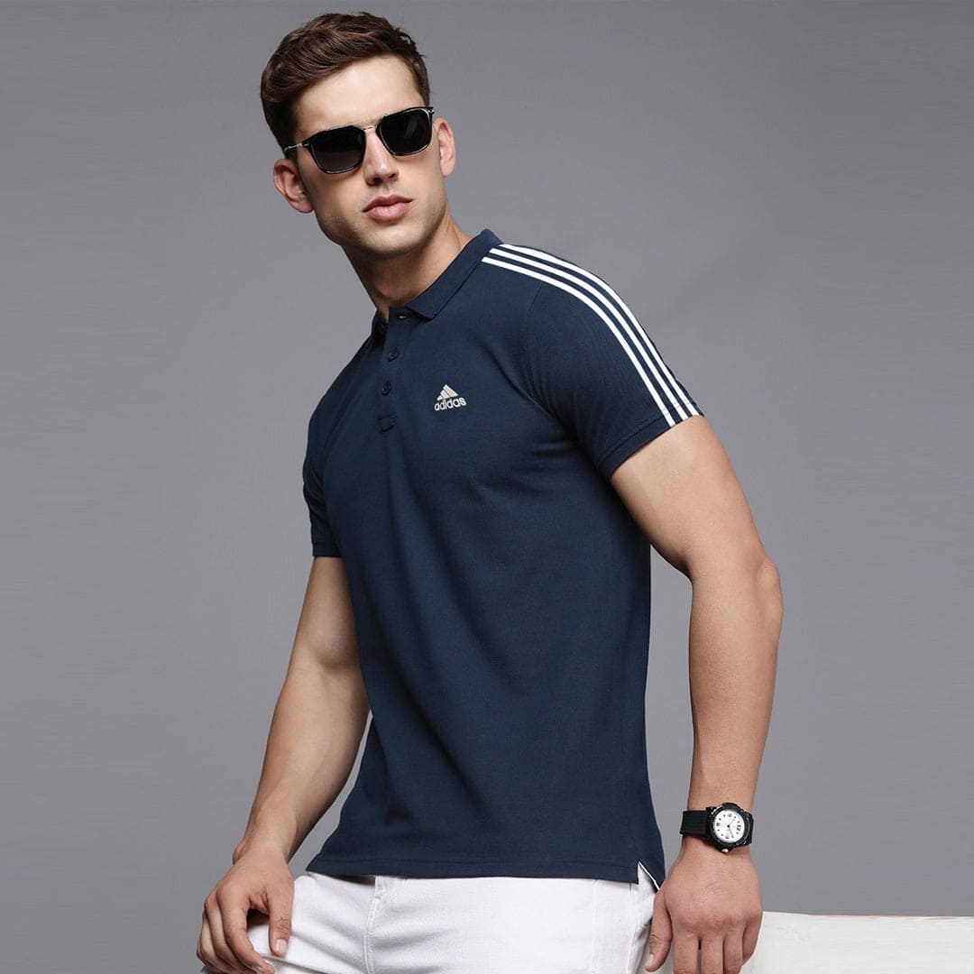 Three Stripes Classic Logo Sports Cotton Polo For Men