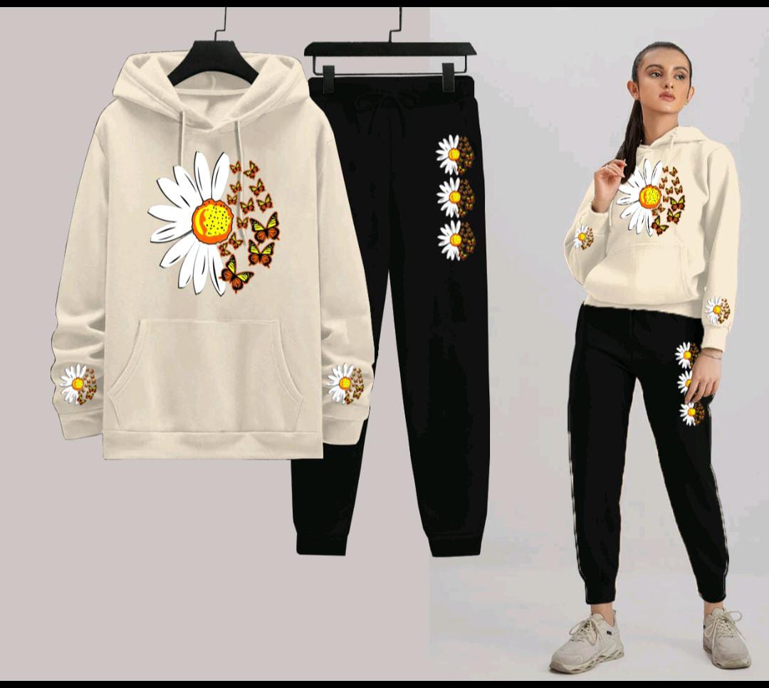 Daisy Flower Printed Women Hoodie Set