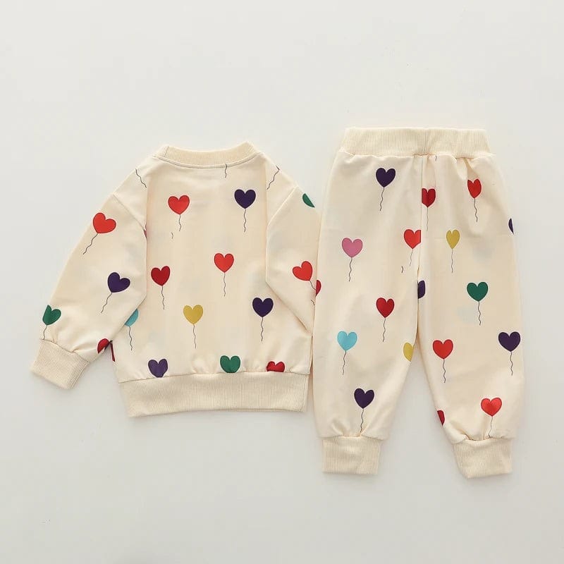 Multi Heart Printed Sweatshirt Set