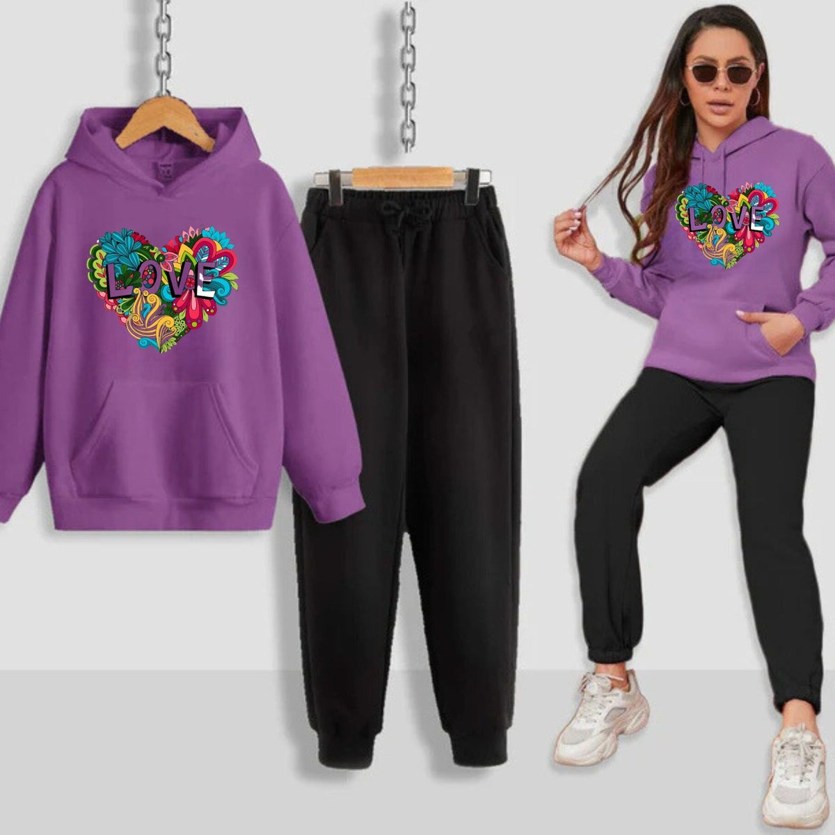 Colourful Love Printed Women Hoodie Set