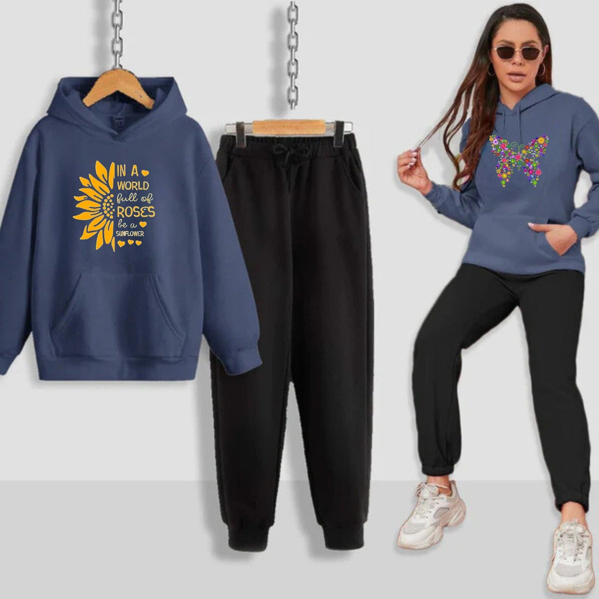 Sun Flower Printed Women Hoodie Set