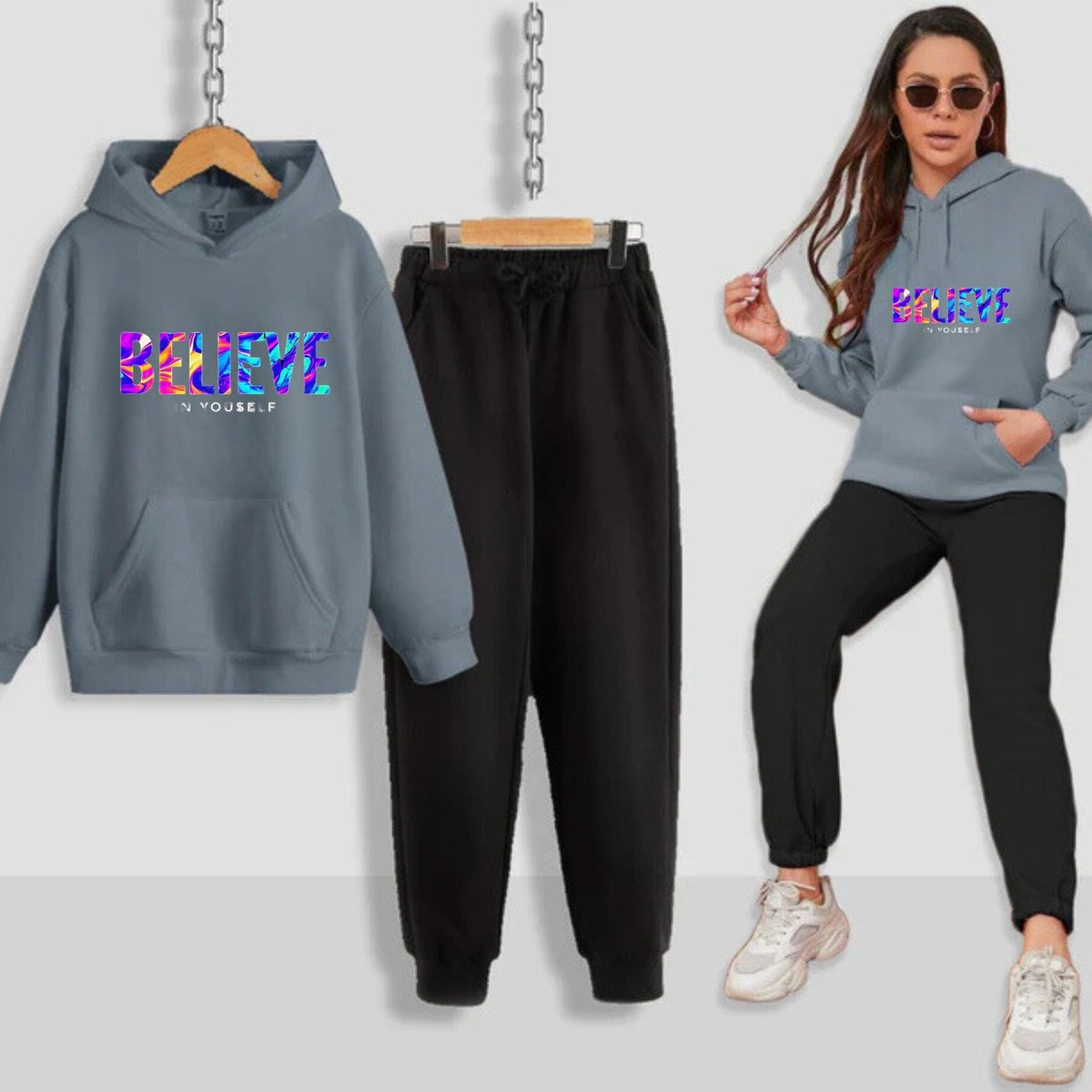 Believe In Yourself Printed Women Hoodie Set