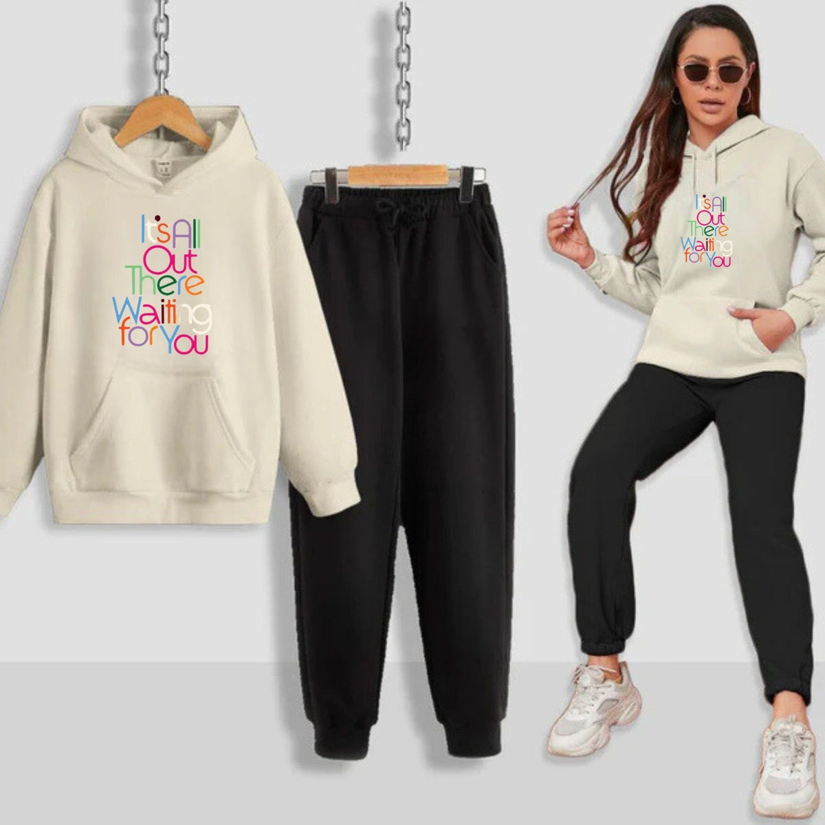 Its All Out There f Printed Women Hoodie Set