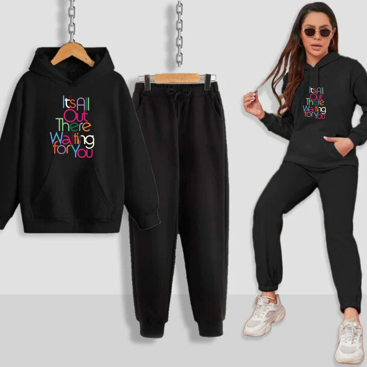 Its All Out There f Printed Women Hoodie Set