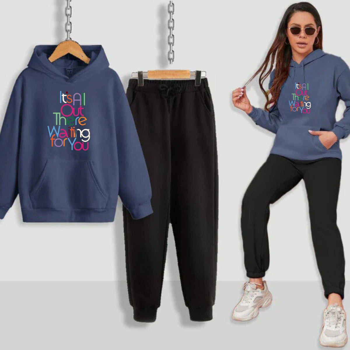 Its All Out There f Printed Women Hoodie Set