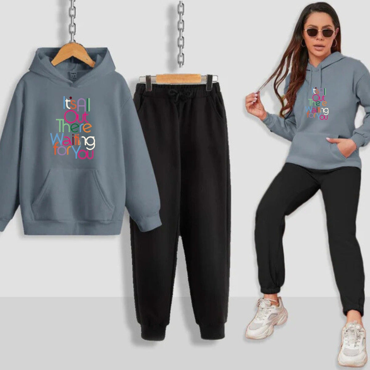 Its All Out There f Printed Women Hoodie Set