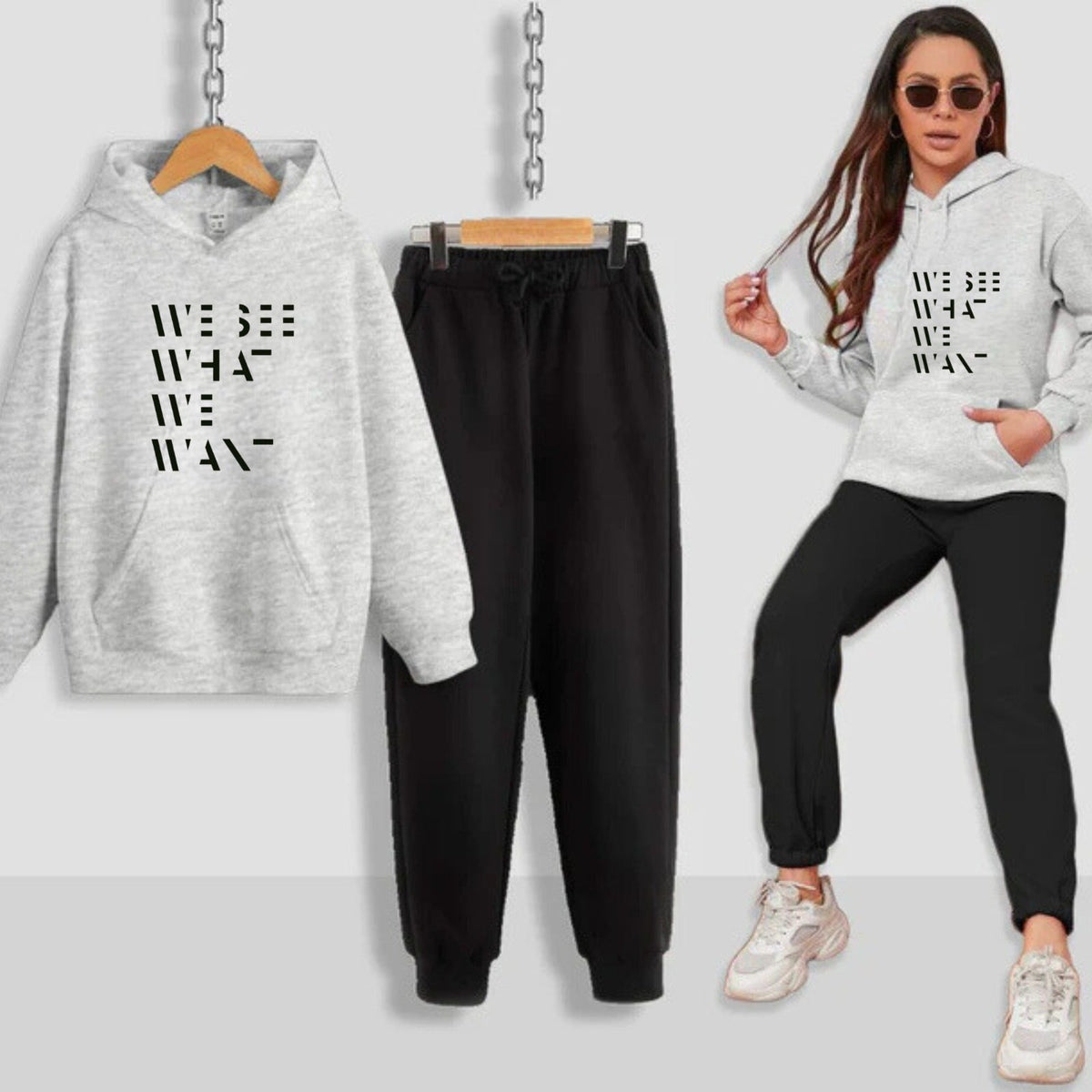 We See What We Want Printed Women Hoodie Set