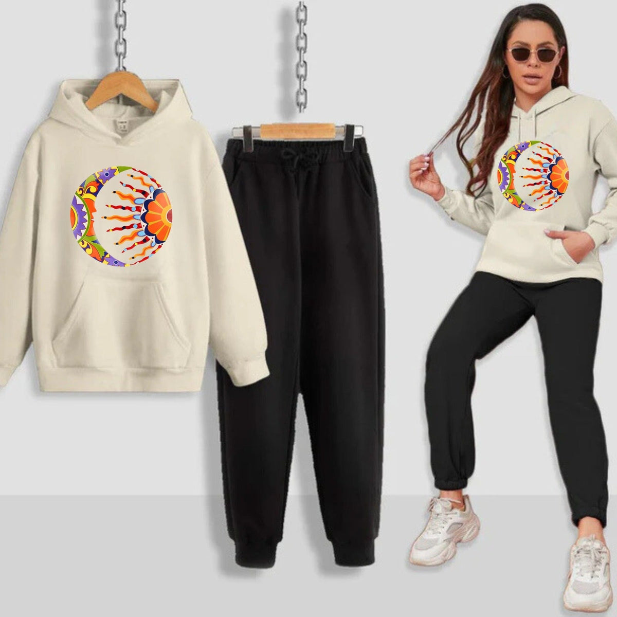 Moon &amp; Sun Printed Women Hoodie Set