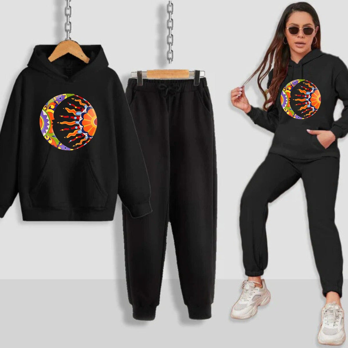 Moon &amp; Sun Printed Women Hoodie Set