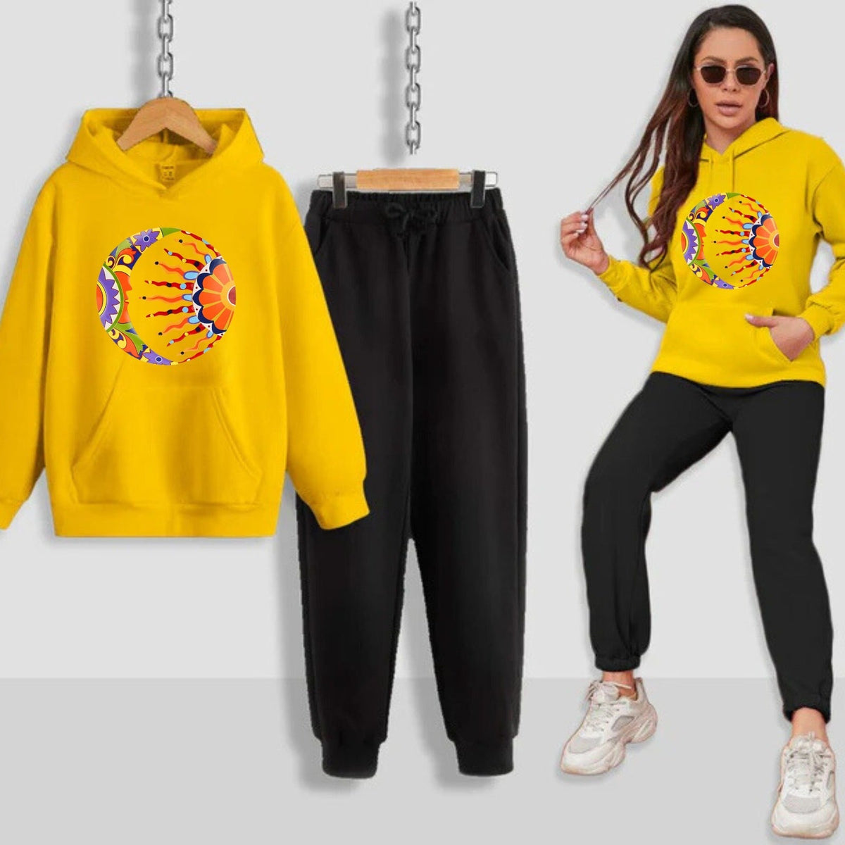 Moon &amp; Sun Printed Women Hoodie Set