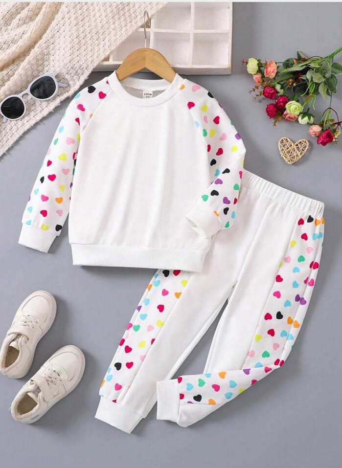 Colourful Heart Printed Sweatshirt Set