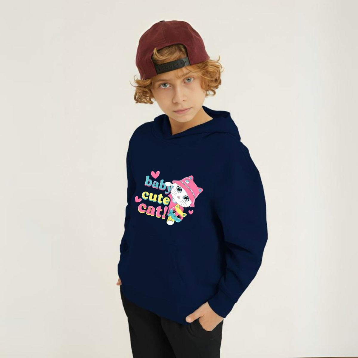 Baby Cute Cat Printed Kids Hoodie Set