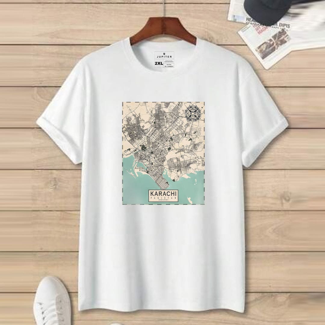 Jupiter Karachi Map Cotton Graphic Tee For Men