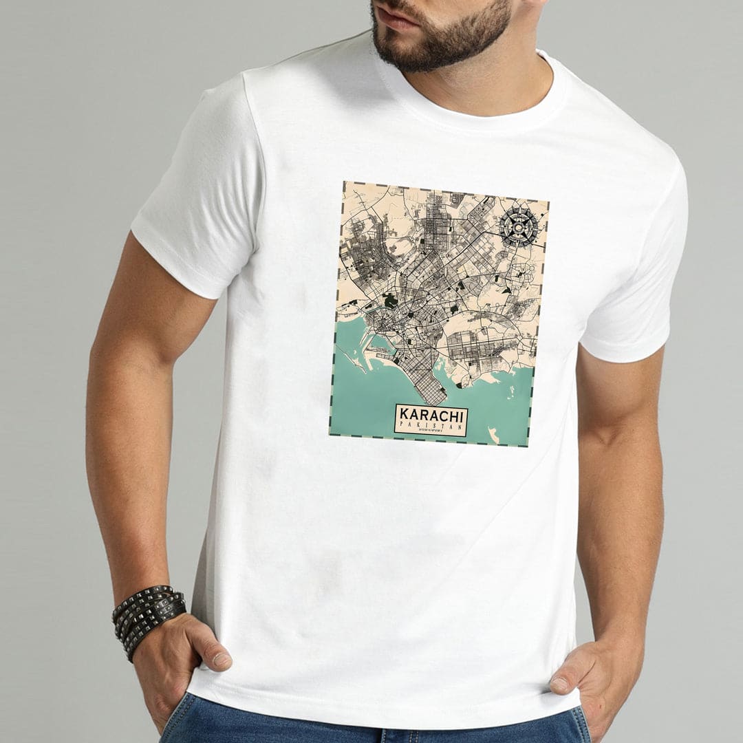 Jupiter Karachi Map Cotton Graphic Tee For Men